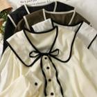 Contrast-trim Tie-neckline Loose Shirt
