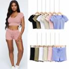 Set: Short-sleeve Cropped Hoodie + Shorts