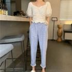 Cropped Plaid Pants / Short-sleeve Top