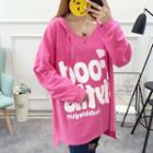 Lettering Long Dip-back Hoodie
