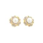 Sterling Silver Fashion And Elegant Flower Freshwater Pearl Stud Earrings With Cubic Zirconia Silver - One Size
