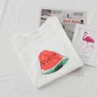 Watermelon Print Short-sleeve T-shirt White - One Size