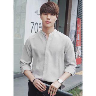 Mandarin-collar Roll-up Sleeve Shirt