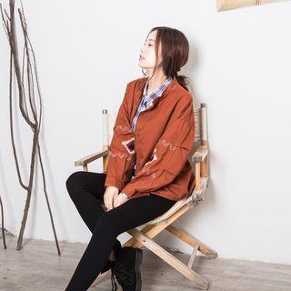 Embroidered Buttoned Jacket Red - One Size