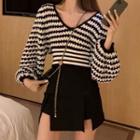 V-neck Striped Cropped Sweater / Asymmetric Fitted Skort