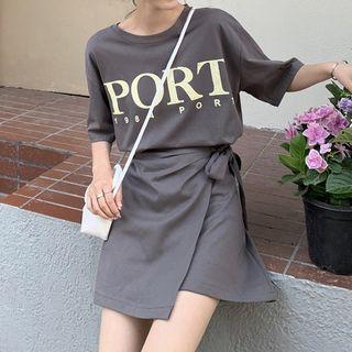 Set: Lettering T-shirt + Tie-strap Mini A-line Skirt
