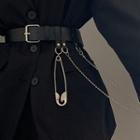 Alloy Safety Pin Chained Faux Leather Belt Black - One Size
