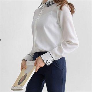 Faux-pearl Detail Embroidered Shirt
