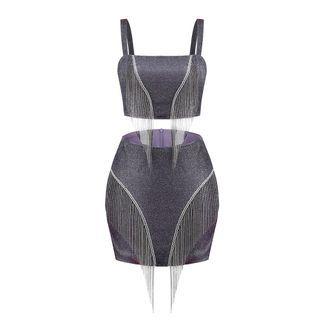 Set: Fringed Cropped Camisole Top + Mini Pencil Skirt