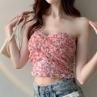 Floral Print Ruched Strapless Top