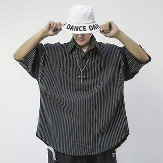 3/4-sleeve Letter Striped Polo Shirt