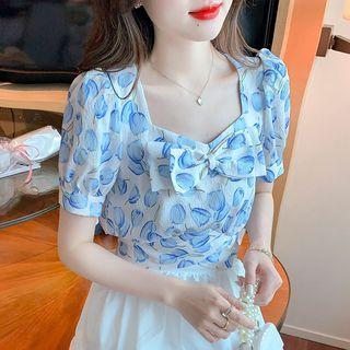Floral Bow Cropped Blouse