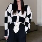 Checker Print Shirred Cardigan Black & White - One Size