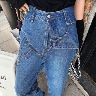 Mock Two-piece High-waist Wide-leg Jeans