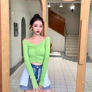 Long-sleeve Ruched Cropped Top