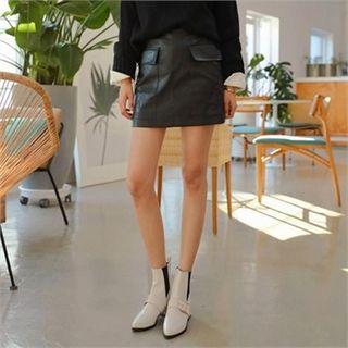 Flap-pocket Faux-leather Miniskirt