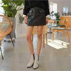 Flap-pocket Faux-leather Miniskirt