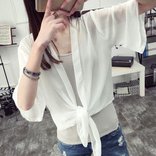 Plain Elbow-sleeve Chiffon Light Jacket