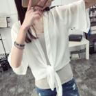 Plain Elbow-sleeve Chiffon Light Jacket