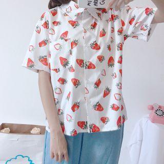 Short-sleeve Printed Shirt / Embroidered Wide-leg Jeans