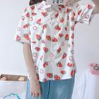 Short-sleeve Printed Shirt / Embroidered Wide-leg Jeans