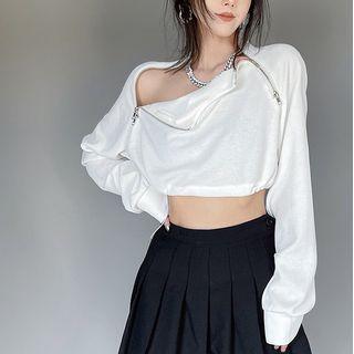 Half-zip Asymmetrical Crop Sweatshirt