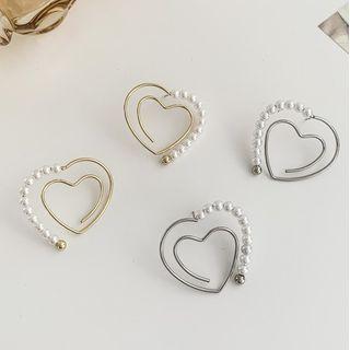 Faux Pearl Alloy Wirework Heart Earring