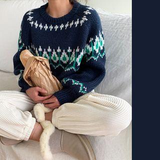 Wool Blend Nordic Sweater Navy Blue - One Size