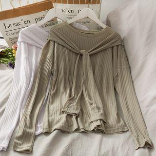 Inset-shawl Ribbed Light Top