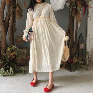 Frill Collar Long-sleeve Chiffon Dress