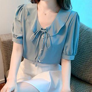 Puff Short-sleeve Bow Blouse