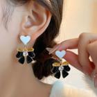Heart Bow Rhinestone Alloy Dangle Earring 1 Pair - Black & White & Gold - One Size
