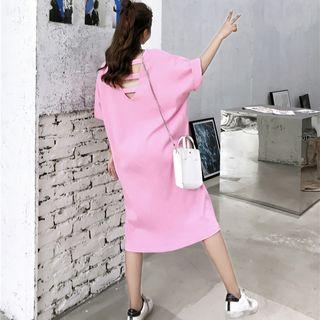 Elbow-sleeve Cutout Midi Dress