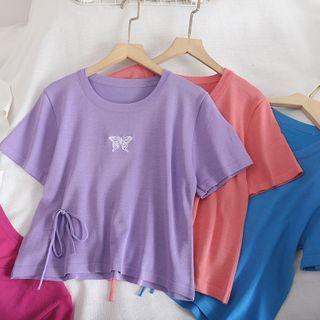 Short-sleeve Butterfly Print Knit Top
