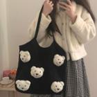 Bear-detailed Canvas Tote Bag Black - One Size