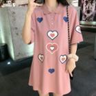 Heart Print Short-sleeve Polo Dress