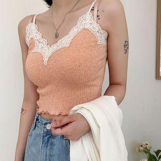 Lace-trim Crinkled Cropped Camisole