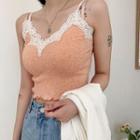 Lace-trim Crinkled Cropped Camisole