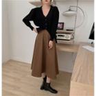 Midi A-line Skirt / V-neck Cardigan