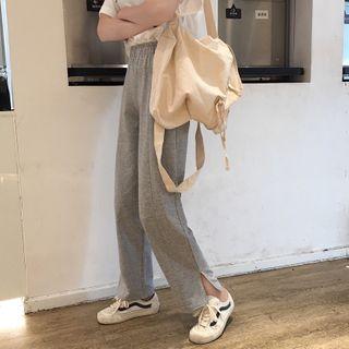 Band-waist Slit-hem Straight-cut Pants