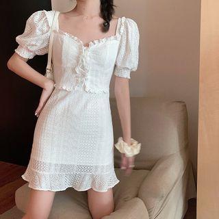 Puff-sleeve Cutout Lace-up Dress