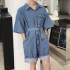 Tie-waist Denim Playsuit