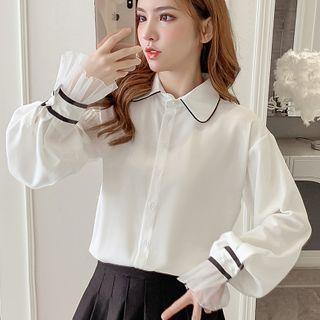 Contrast Trim Button-up Blouse