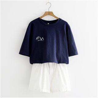 Short-sleeve Animal Embroidered T-shirt