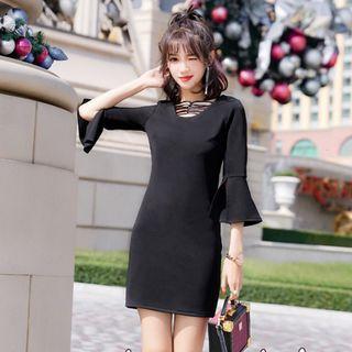 Bell-sleeve Strappy Mini Sheath Dress