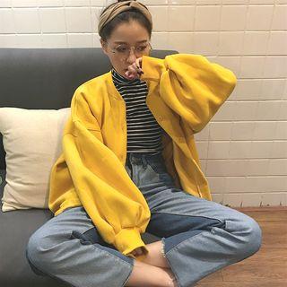Plain Puff-sleeve Loose-fit Jacket