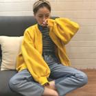 Plain Puff-sleeve Loose-fit Jacket