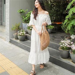 Off-shoulder Frilled Maxi Lace Dress