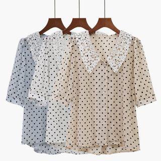 Two Tone Dotted Lace Oversized Shirt
