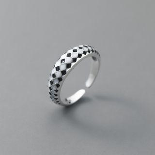 Checkered Open Ring 1 Pc - Checkered - Black & White - One Size